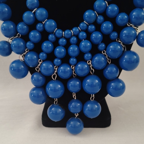 Blue Statement Beaded Bib Necklace - Women Jewelry - Picture 3 of 6